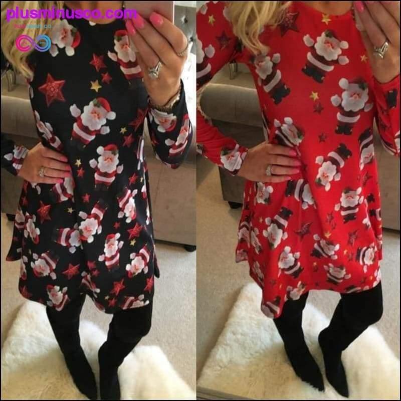 Casual Cartoon Print Christmas Dress with Plus Sizes - plusminusco.com