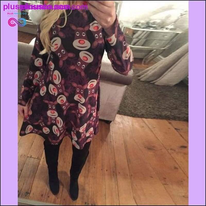Casual Cartoon Print Christmas Dress with Plus Sizes - plusminusco.com