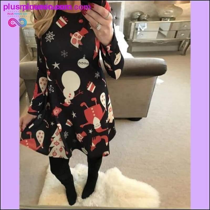 Casual Cartoon Print Christmas Dress with Plus Sizes - plusminusco.com