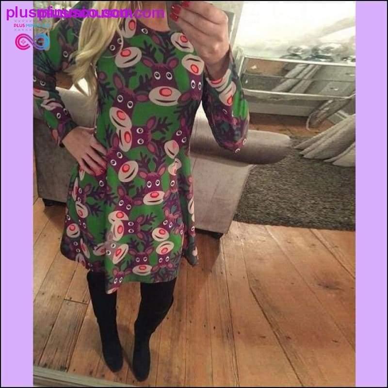 Casual Cartoon Print Christmas Dress with Plus Sizes - plusminusco.com