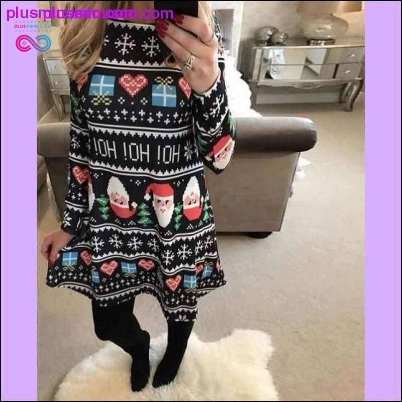 Casual Cartoon Print Christmas Dress with Plus Sizes - plusminusco.com