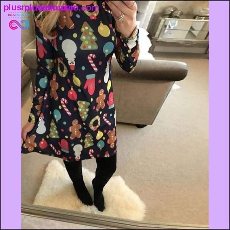 Casual Cartoon Print Christmas Dress with Plus Sizes - plusminusco.com