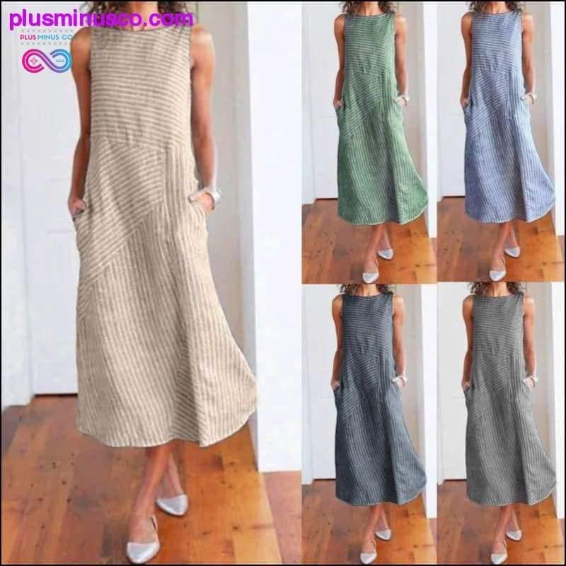 Casual Maxi Dress Sleeveless Linen Women Long Summer Dress - plusminusco.com
