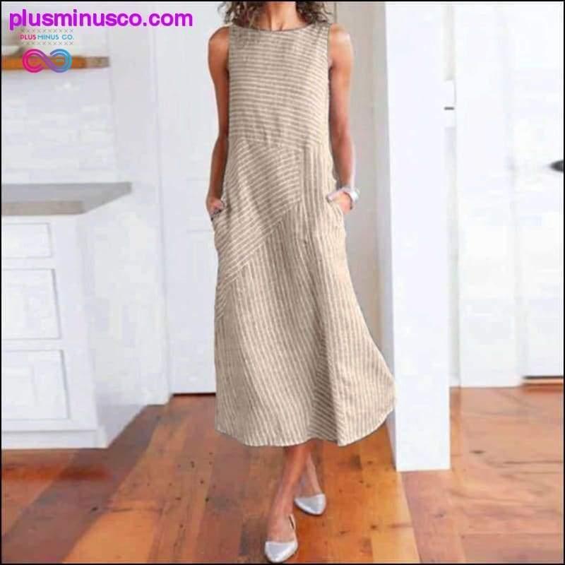 Casual Maxi Dress Sleeveless Linen Women Long Summer Dress - plusminusco.com