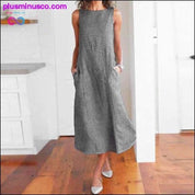 Ležérní Maxi šaty Lněné dámské dlouhé letní šaty bez rukávů - plusminusco.com