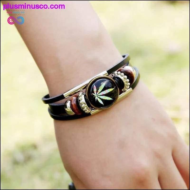 Casual Weed Wrap Charm Handmade leather Bracelets - plusminusco.com