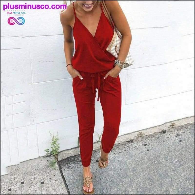 Casual Women Ladies Summer Holiday Long Playsuit V-neck - plusminusco.com