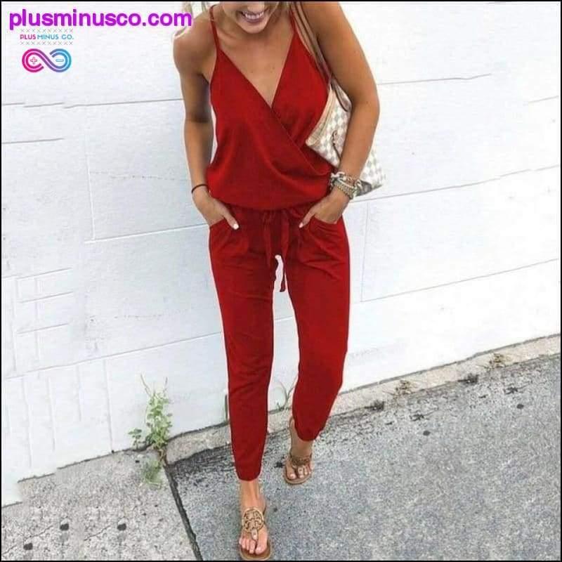 Casual Women Ladies Summer Holiday Long Playsuit V-neck - plusminusco.com