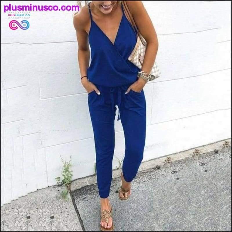 Casual Women Ladies Summer Holiday Long Playsuit V-neck - plusminusco.com