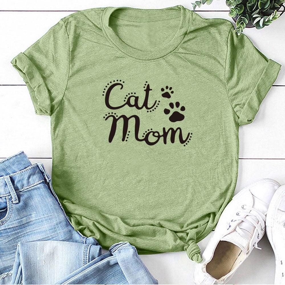 Cat Mom Print Funny Women T-shirt Casual Short Sleeve Summer Cut T-shirt Women Clothes Harajuku Tee Shirts Camisetas Mujer Tops - plusminusco.com