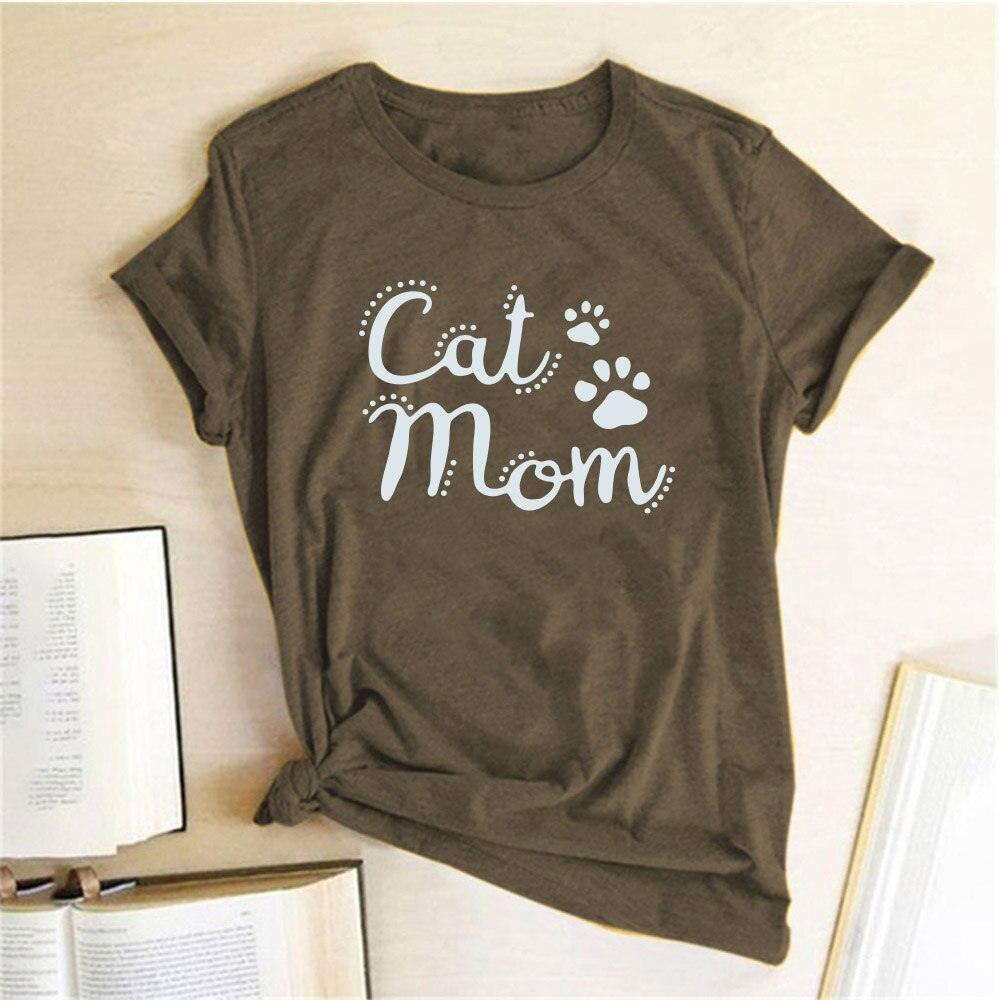 Cat Mom Print Funny Women T-shirt Casual Short Sleeve Summer Cut T-shirt Women Clothes Harajuku Tee Shirts Camisetas Mujer Tops - plusminusco.com