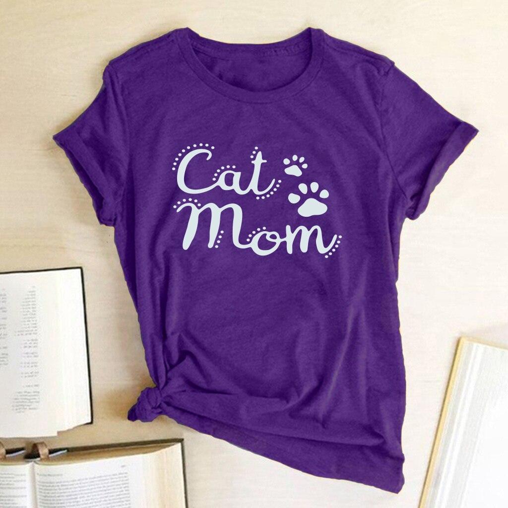 Cat Mom Print Funny Women T-shirt Casual Short Sleeve Summer Cut T-shirt Women Clothes Harajuku Tee Shirts Camisetas Mujer Tops - plusminusco.com