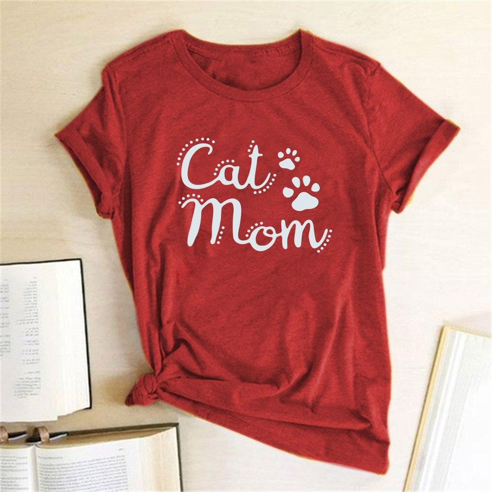 Cat Mom Print Funny Women T-shirt Casual Short Sleeve Summer Cut T-shirt Women Clothes Harajuku Tee Shirts Camisetas Mujer Tops - plusminusco.com