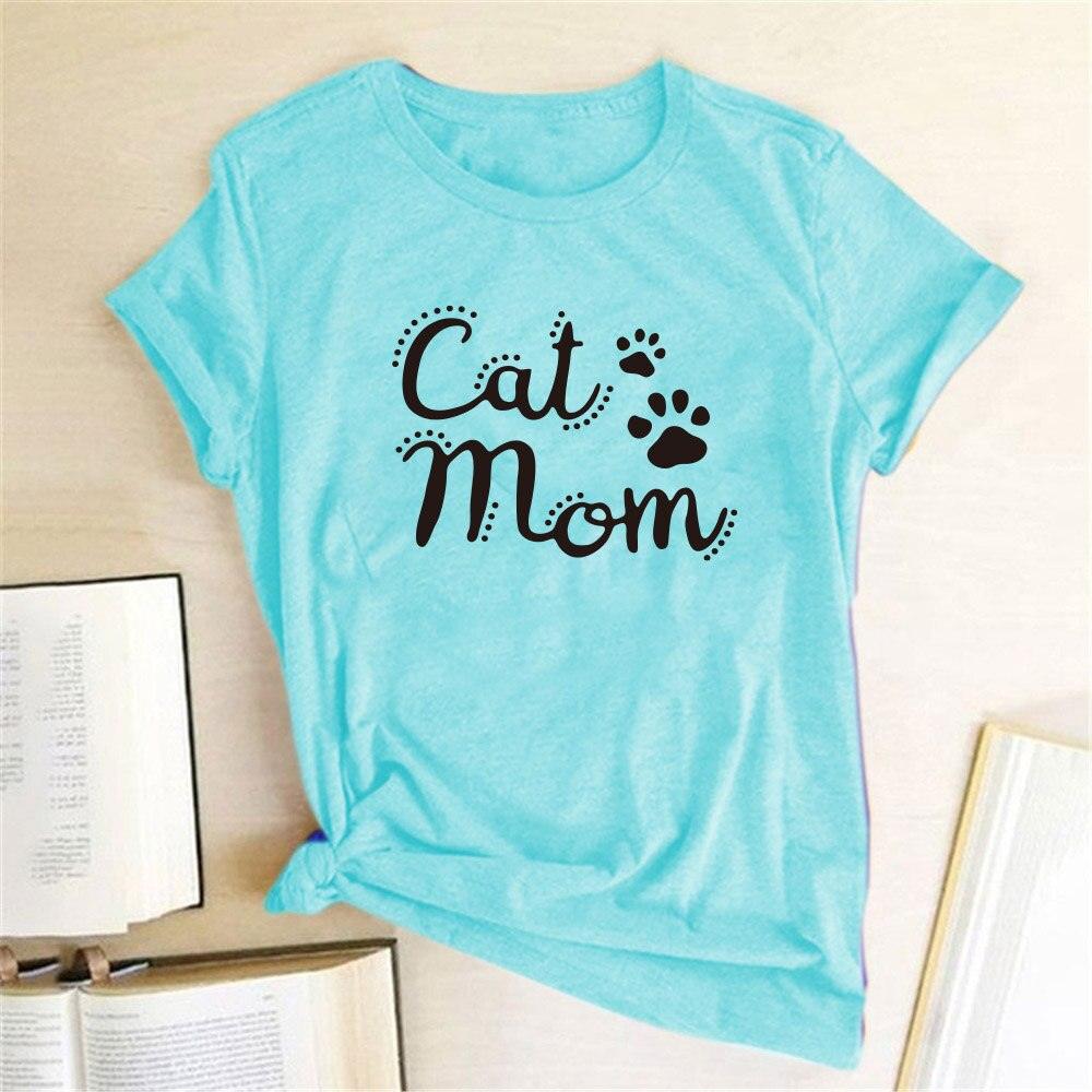 Cat Mom Print Funny Women T-shirt Casual Short Sleeve Summer Cut T-shirt Women Clothes Harajuku Tee Shirts Camisetas Mujer Tops - plusminusco.com