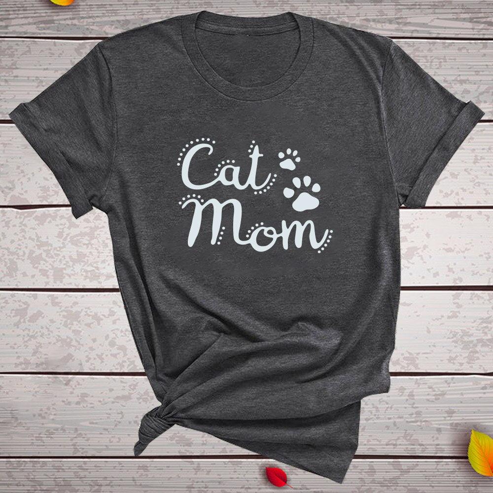 Cat Mom Print Funny Women T-shirt Casual Short Sleeve Summer Cut T-shirt Women Clothes Harajuku Tee Shirts Camisetas Mujer Tops - plusminusco.com