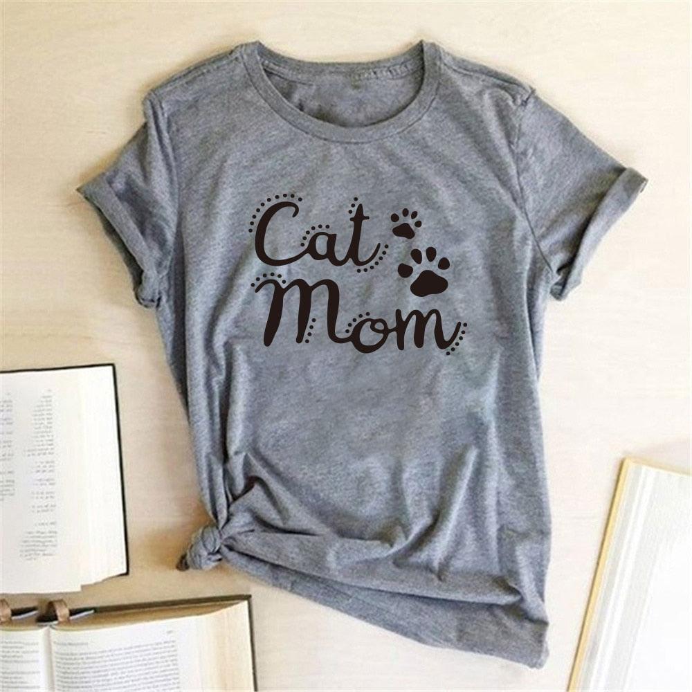 Cat Mom Print Funny Women T-shirt Casual Short Sleeve Summer Cut T-shirt Women Clothes Harajuku Tee Shirts Camisetas Mujer Tops - plusminusco.com