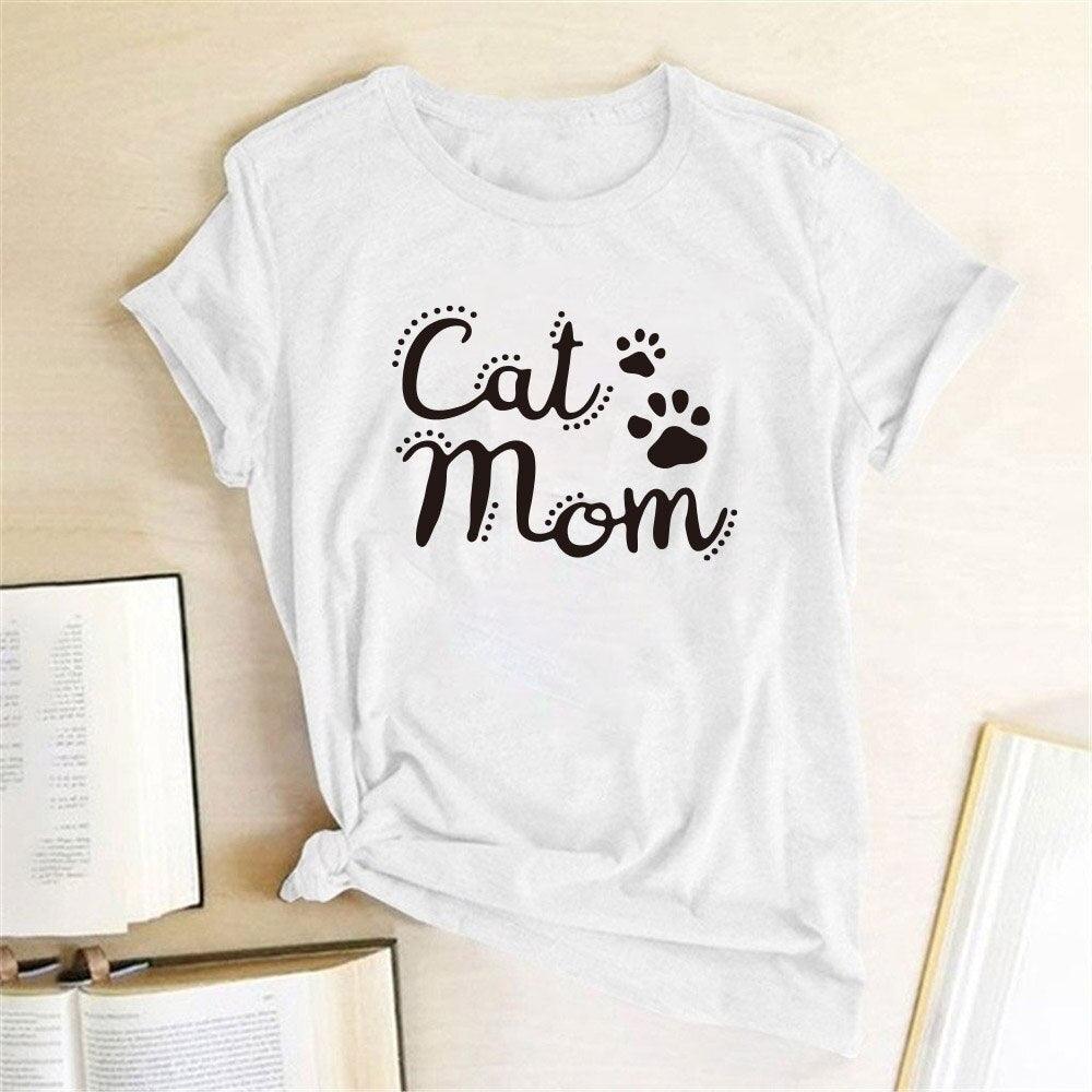 Cat Mom Print Funny Women T-shirt Casual Short Sleeve Summer Cut T-shirt Women Clothes Harajuku Tee Shirts Camisetas Mujer Tops - plusminusco.com