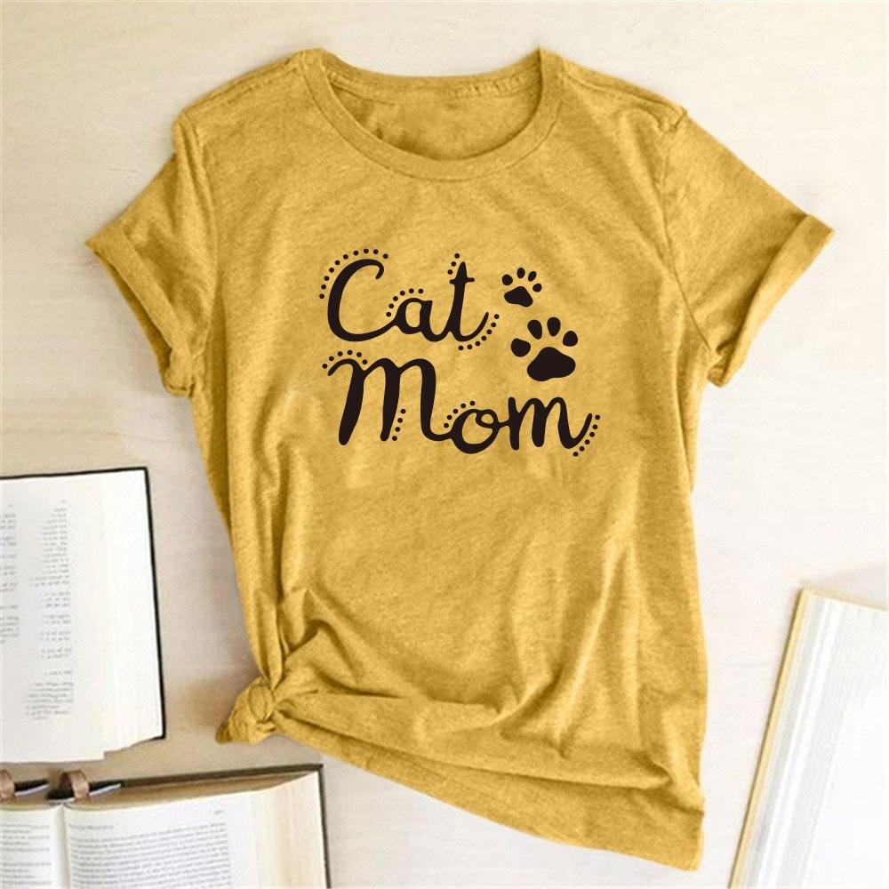 Cat Mom Print Funny Women T-shirt Casual Short Sleeve Summer Cut T-shirt Women Clothes Harajuku Tee Shirts Camisetas Mujer Tops - plusminusco.com