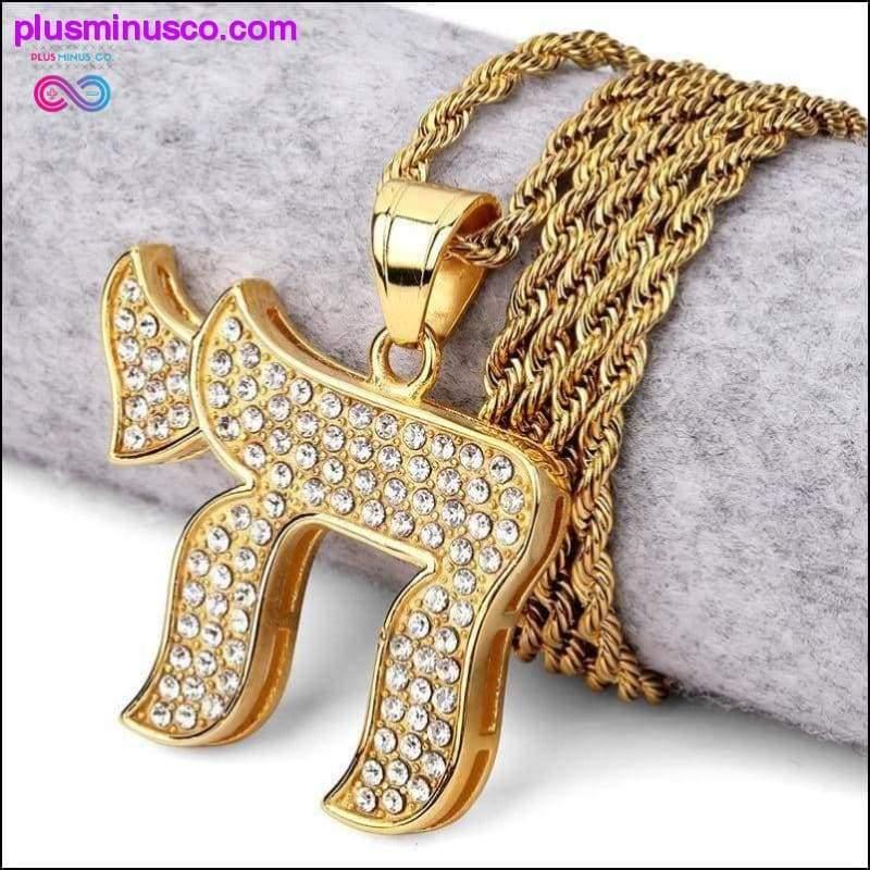 CHAI El símbolo judío Colgante de diamantes de imitación chapado en oro - plusminusco.com