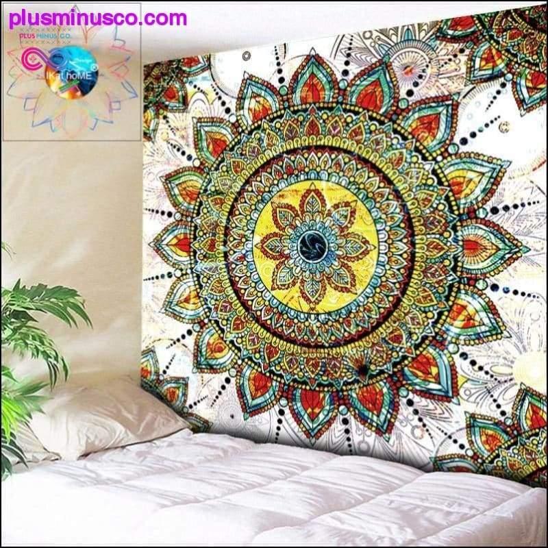 Elegante alfombra bohemia de tela con mandala floral y pared india - plusminusco.com