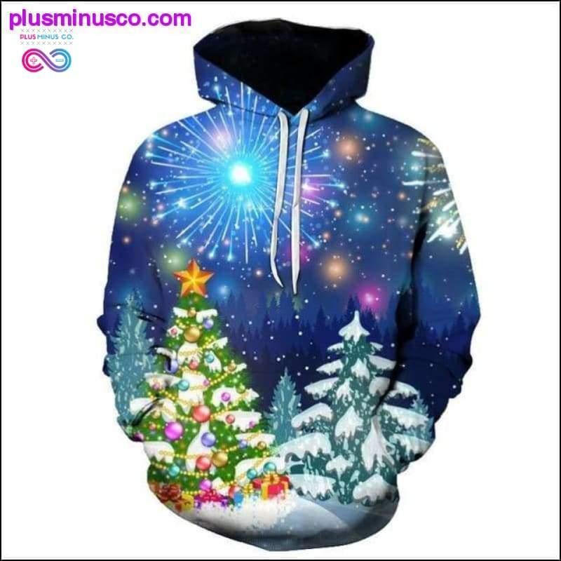 Božični jesensko-zimski pulover s kapuco s 3D-tiskom Starca in Elka - plusminusco.com