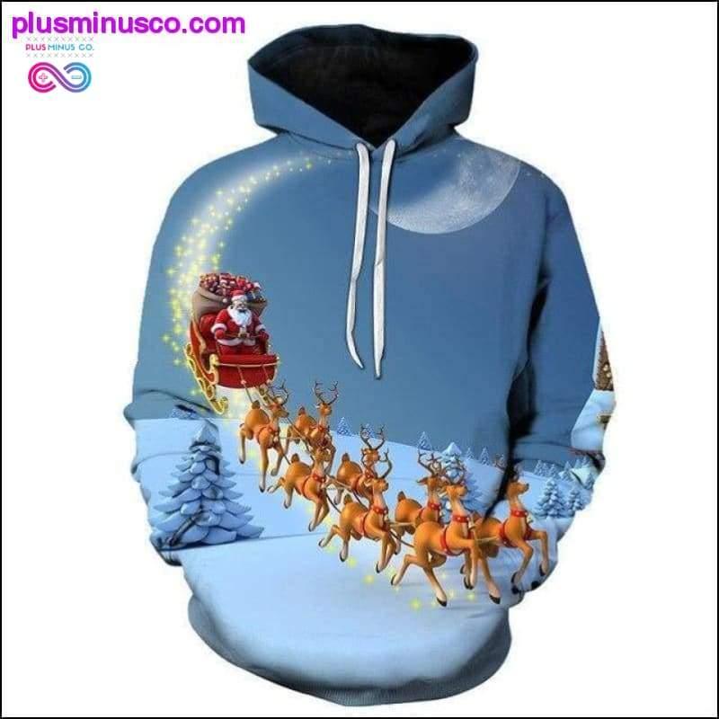Julehøst-vinter-hettegenser med 3D-utskrift Old Man and Elk - plusminusco.com