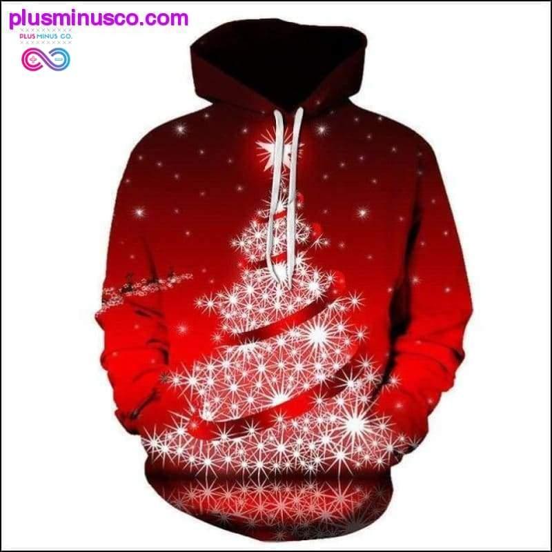 Božićna jesensko-zimska majica s kapuljačom s 3D printom Starca i Elka - plusminusco.com
