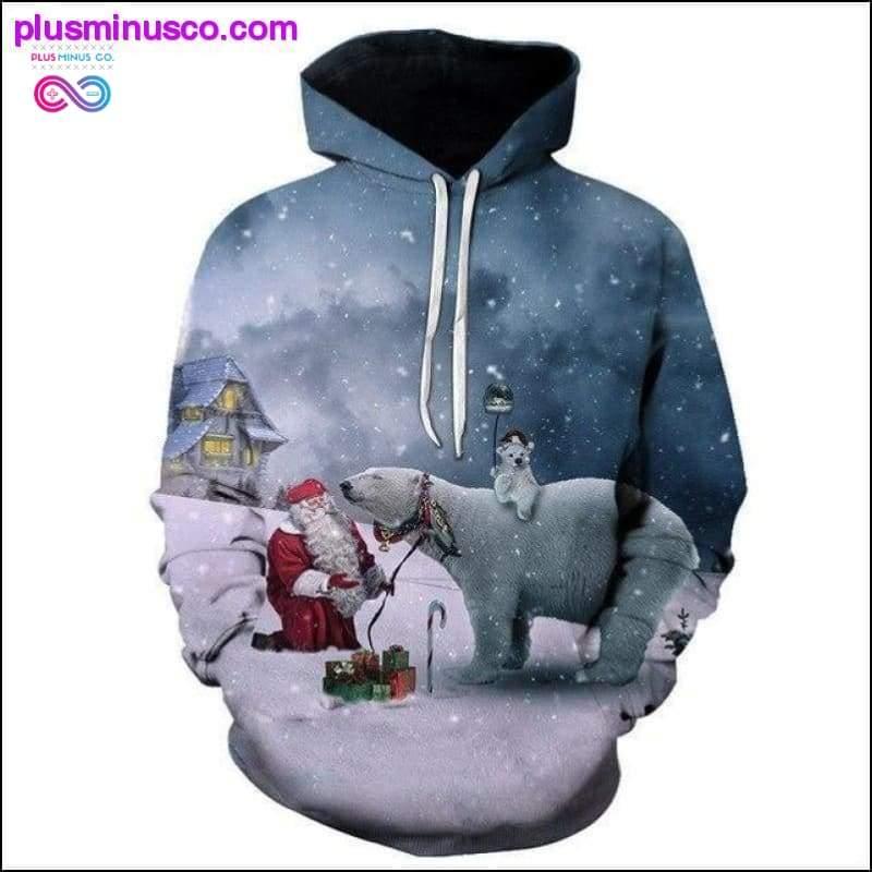 Őszi karácsonyi, téli kapucnis pulóver 3D-nyomattal, öregemberrel és jávorszarvassal - plusminusco.com