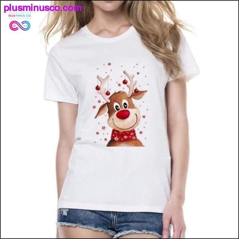 Жаночая футболка з калядным дызайнам аленяў || PlusMinusco.com - plusminusco.com