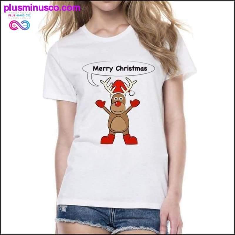 Camiseta feminina com design de cervos de Natal || PlusMinusco.com - plusminusco.com