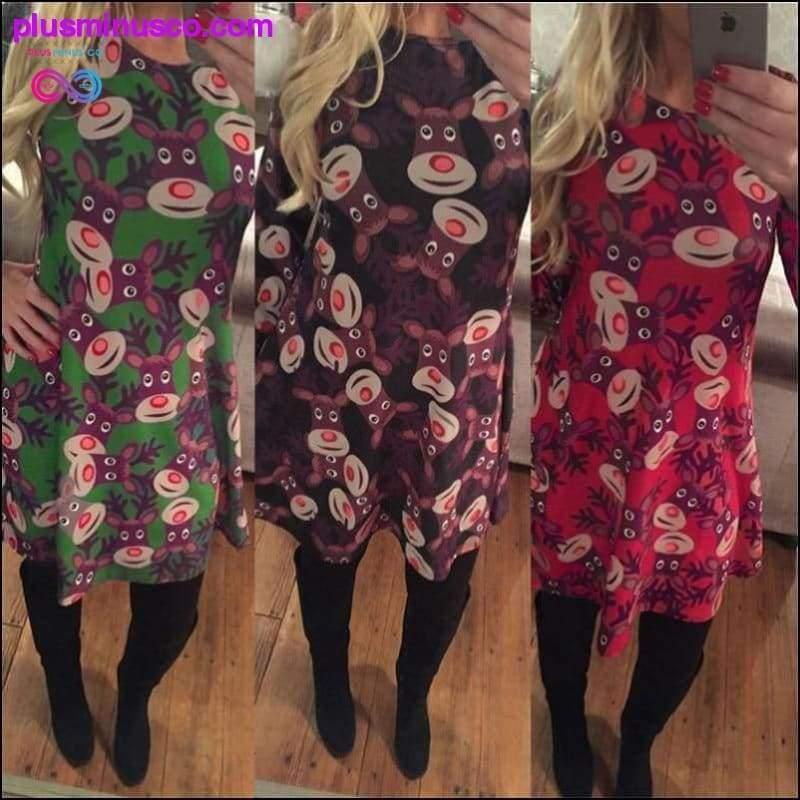 Christmas Printed Long Sleeved Loose Casual Dresses with - plusminusco.com