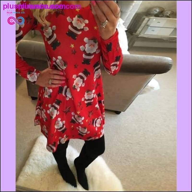 Christmas Printed Long Sleeved Loose Casual Dresses with - plusminusco.com