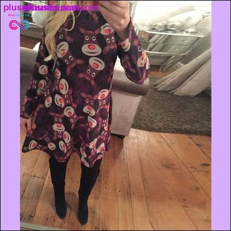 Christmas Printed Long Sleeved Loose Casual Dresses with - plusminusco.com