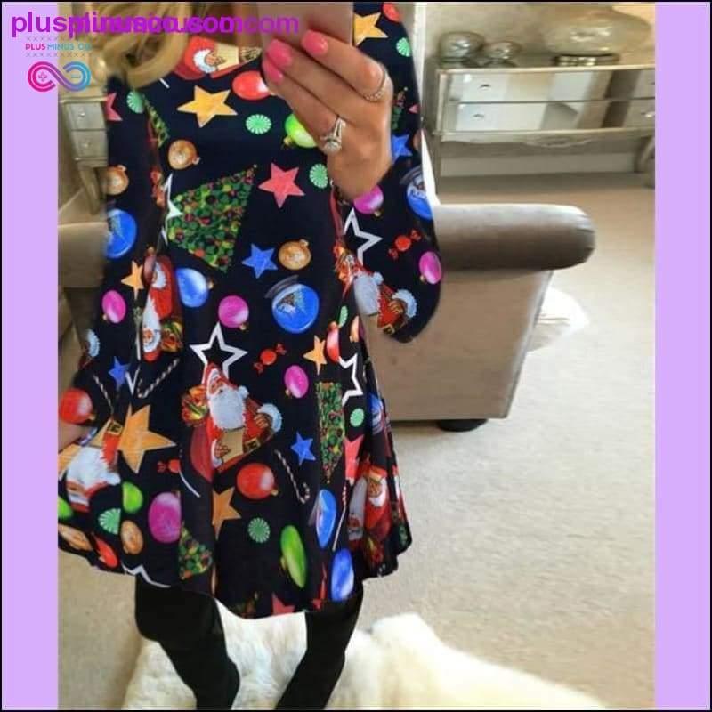 Christmas Printed Long Sleeved Loose Casual Dresses with - plusminusco.com