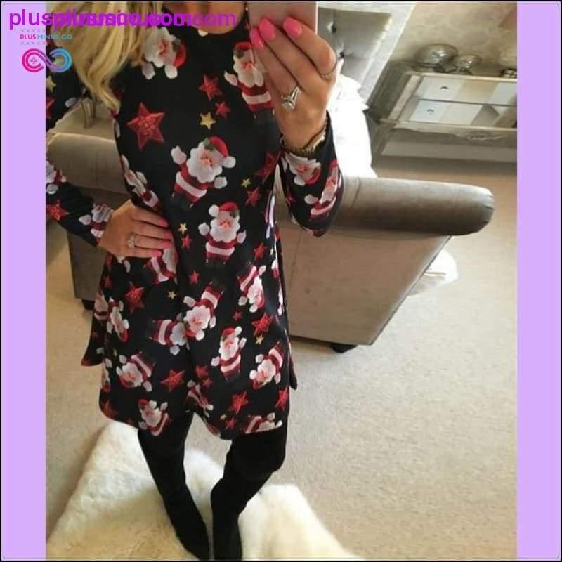 Christmas Printed Long Sleeved Loose Casual Dresses with - plusminusco.com