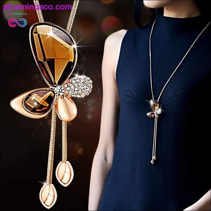 Classic Crystal Butterfly Tassel Long Necklace Women Bijoux - plusminusco.com