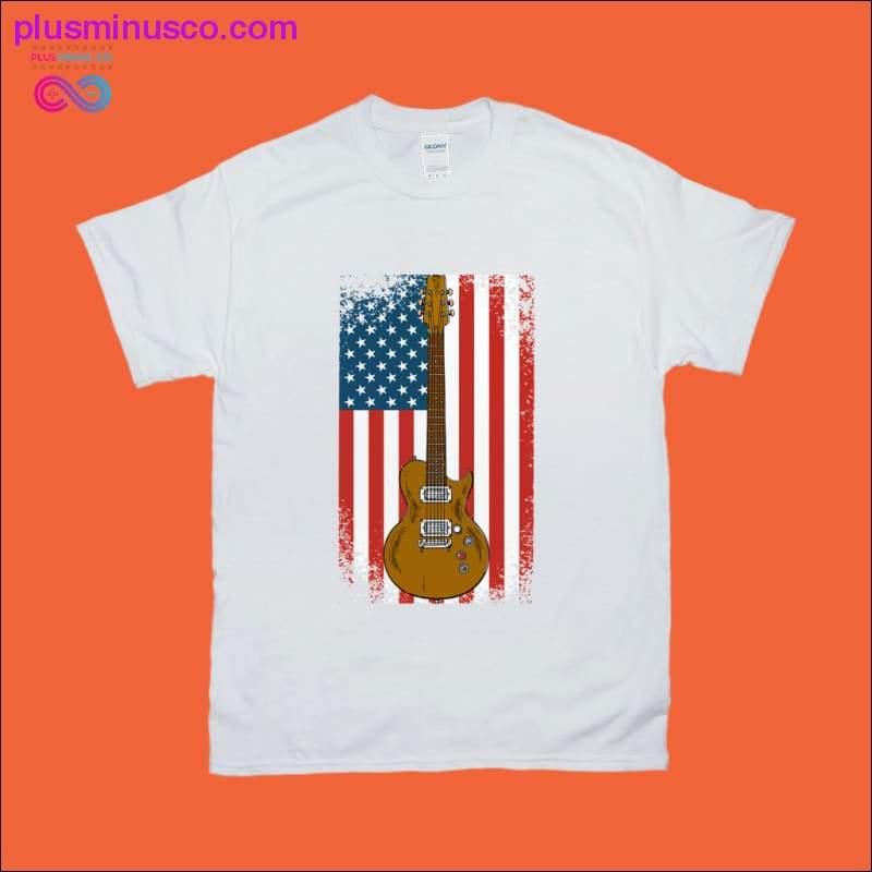 Klasiskās ģitāras satraukuma T-krekli ar amerikāņu karogu — plusminusco.com