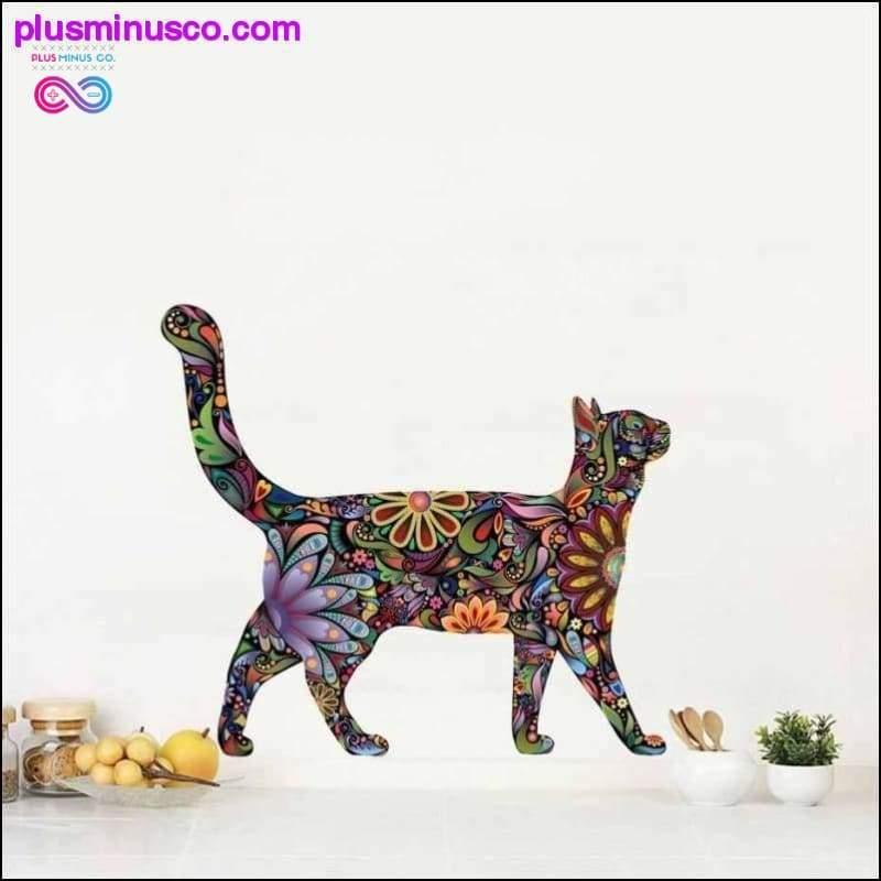 Colorful Floral Walking Cat Decals Wall Stickers - Wallpaper - plusminusco.com