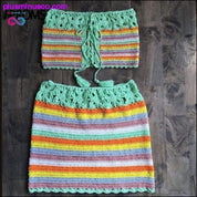 Укороченный топ и юбка без бретелек в разноцветную полоску, связанный крючком - plusminusco.com