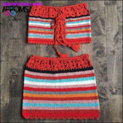 Укороченный топ и юбка без бретелек в разноцветную полоску, связанный крючком - plusminusco.com