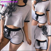 Cotton Solid Splice Loose Short Sleeve Cropped Tops+Shorts - plusminusco.com