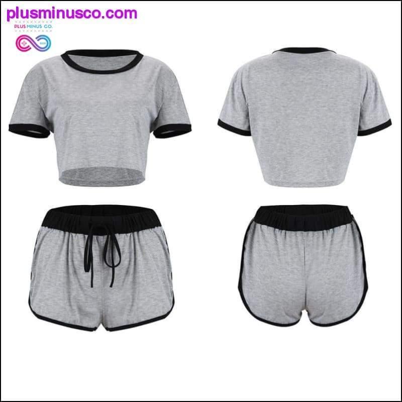 Cotton Solid Splice Loose Short Sleeve Cropped Tops+Shorts - plusminusco.com