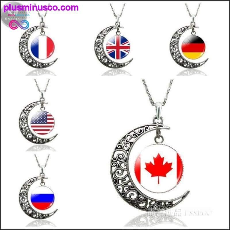 Country Flag Crescent Moon Necklace Women Fashion Glass Dome - plusminusco.com