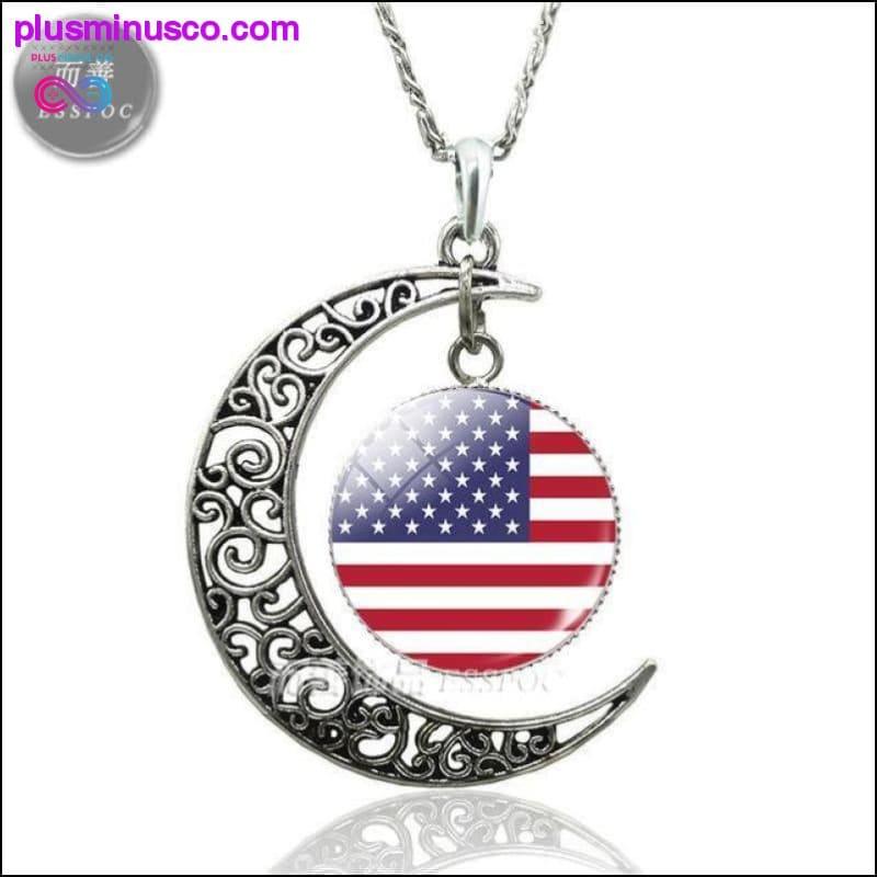 Collar de luna creciente con bandera de país, cúpula de cristal a la moda para mujer - plusminusco.com