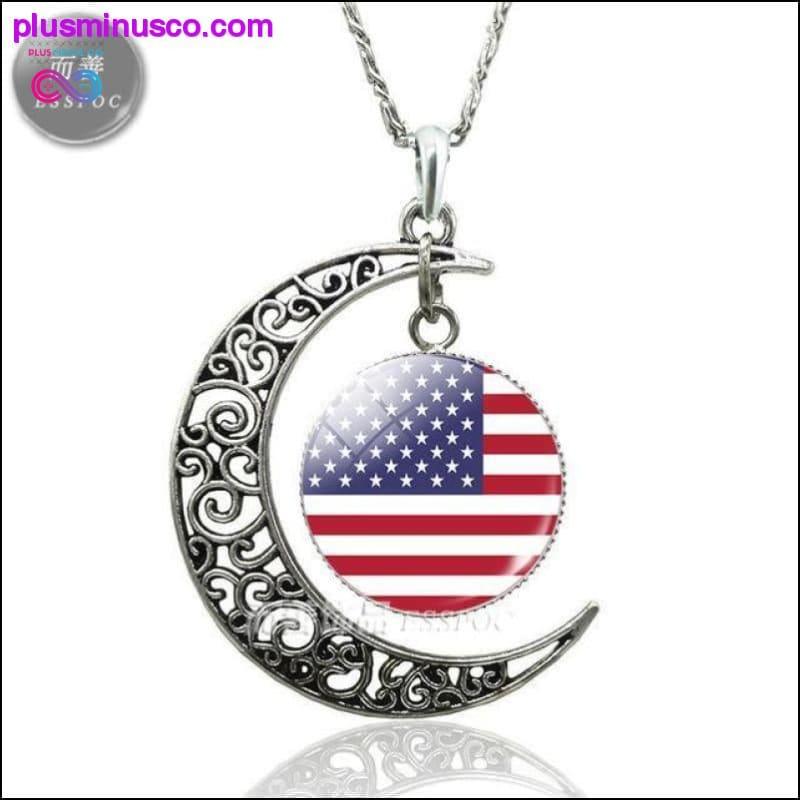 Country Flag Crescent Moon Necklace Women Fashion Glass Dome - plusminusco.com