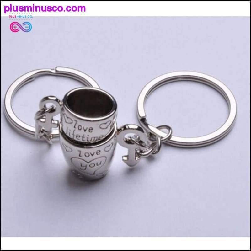 زوجين إلى الأبد الحب فنجان القهوة القلب محفورة حلقات المفاتيح - plusminusco.com