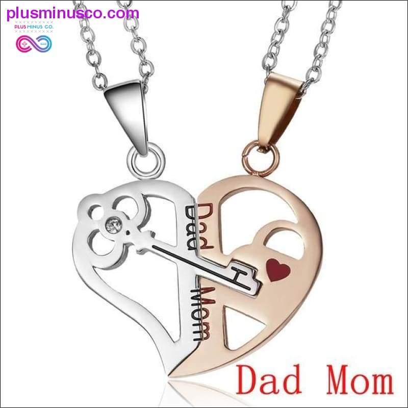 Ogrlica za par, srce, 2 kosa obesek za ključe, oče, mama, ljubi te - plusminusco.com