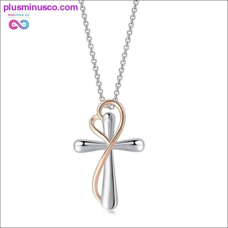 Kreuz-Herz-Anhänger-Halskette für Damen, ästhetisch, doppelt – plusminusco.com