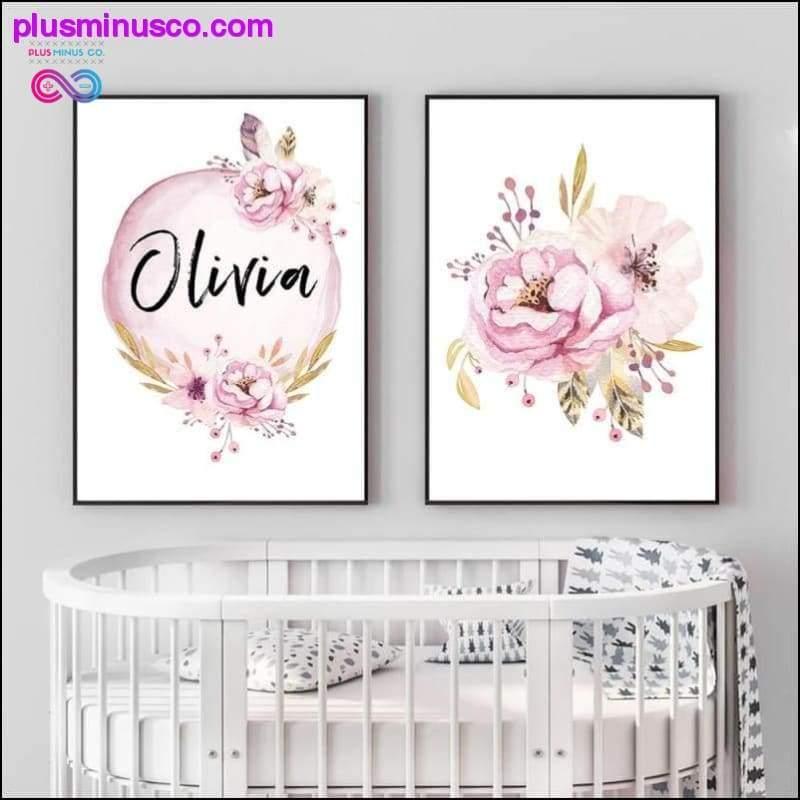Custom Girl Name Baby Poster Peony Pictures Flowers Canvas - plusminusco.com