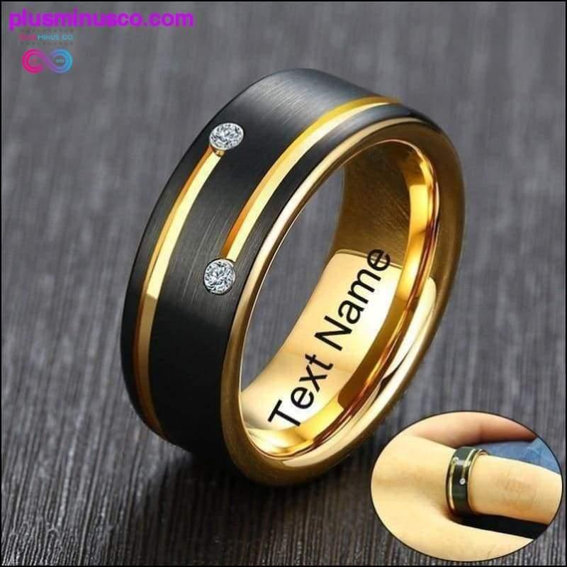 Custom Name Ring for Men Black Tungsten Carbide Wedding Band - plusminusco.com